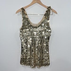 Boston Proper Gold Sequin and Beaded Tank- Like New